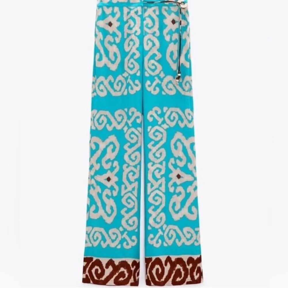 Zara Palazzo Lightweight Printed High Waisted Pants Women’s Size Large (NWOT)